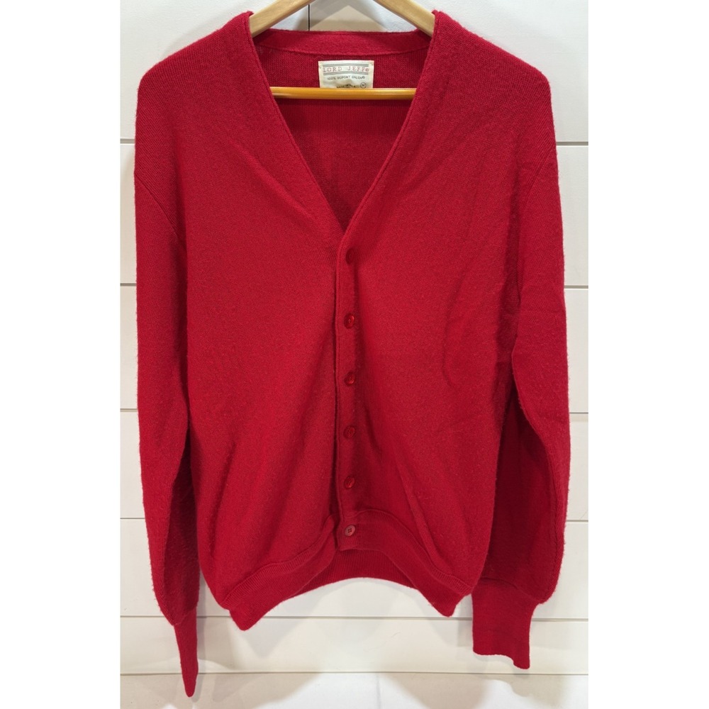 Vintage Lord Jeff Cardigan Sweater Mens Medium Red 100% Dupont Orlon Button Knit